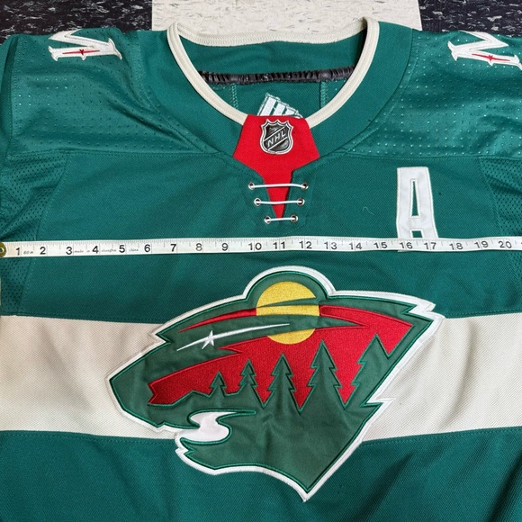 ZACH PARISE MINNESOTA WILD HOME AUTHENTIC ADIDAS PRIMEGREEN NH JERSEY size 40 - Picture 6 of 7